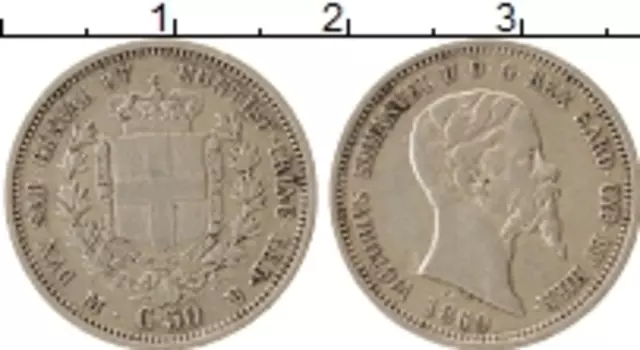 Монета 50 сентесим Сардинии 1860 года Серебро Виктор Эммануил II