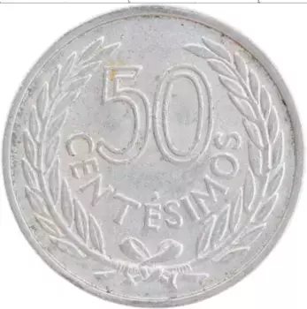 Монета 50 сентесим Уругвая 1965 года Алюминий