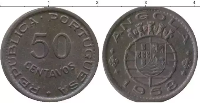 Монета 50 сентим Анголы 1958 года Бронза