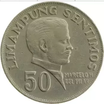 Монета 50 сентим Филиппин 1972 года Медно-никель Марсело Дель Пилар