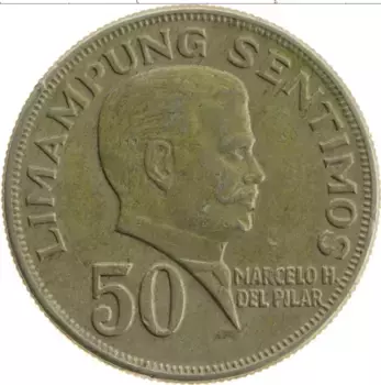 Монета 50 сентим Филиппин 1972 года Медно-никель Марсело Дель Пилар