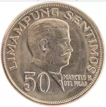 Монета 50 сентим Филиппин 1972 года Медно-никель Марсело дель Пилар