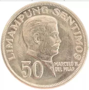 Монета 50 сентим Филиппин 1972 года Медно-никель Марсело Дель Пилар