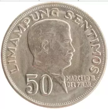 Монета 50 сентим Филиппин 1972 года Медно-никель Марсело Дель Пилар