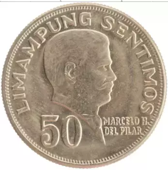 Монета 50 сентим Филиппин 1972 года Медно-никель Марсело Дель Пилар
