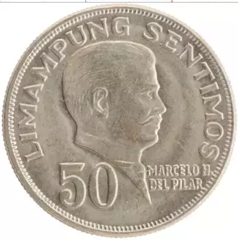 Монета 50 сентим Филиппин 1972 года Медно-никель Марсело дель Пилар