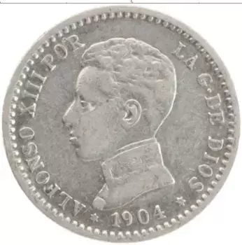 Монета 50 сентим Испании 1904 года Серебро Альфонсо XIII