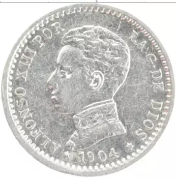 Монета 50 сентим Испании 1904 года Серебро Альфонсо XIII