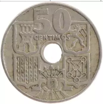 Монета 50 сентим Испании 1949 года Медно-никель