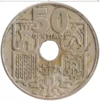 Монета 50 сентим Испании 1949 года Медно-никель