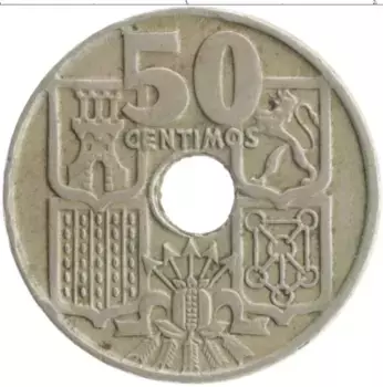 Монета 50 сентим Испании 1949 года Медно-никель