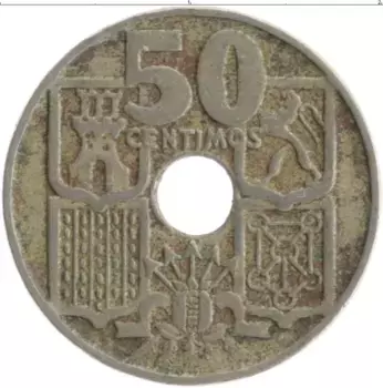 Монета 50 сентим Испании 1949 года Медно-никель