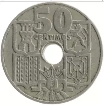 Монета 50 сентим Испании 1949 года Медно-никель