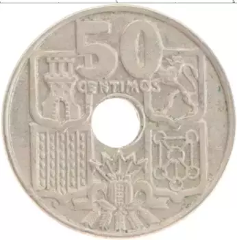 Монета 50 сентим Испании 1963 года Медно-никель
