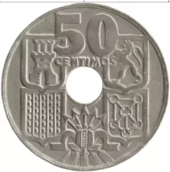 Монета 50 сентим Испании 1963 года Медно-никель