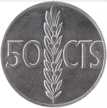 Монета 50 сентим Испании 1966 года Алюминий Франсиско Франко