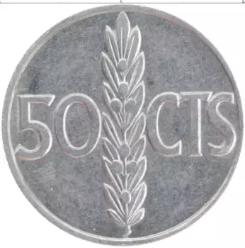Монета 50 сентим Испании 1966 года Алюминий Франциско Франко