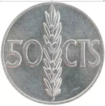 Монета 50 сентим Испании 1966 года Алюминий Франсиско Франко