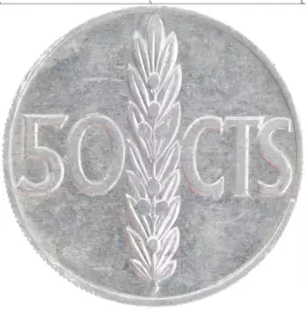 Монета 50 сентим Испании 1966 года Алюминий Франциско Франко
