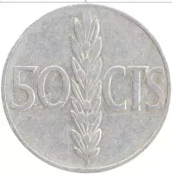 Монета 50 сентим Испании 1966 года Алюминий Франсиско Франко