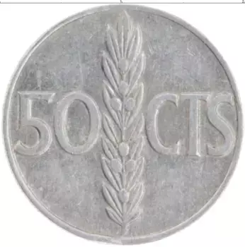 Монета 50 сентим Испании 1966 года Алюминий Франциско Франко