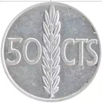 Монета 50 сентим Испании 1966 года Алюминий Франциско Франко