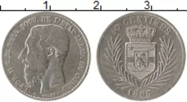 Монета 50 сентим Конго 1896 года Серебро Леопольд II