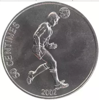 Монета 50 сентим Конго 2002 года Алюминий Футбол