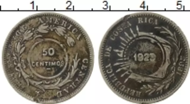 Монета 50 сентим Коста-Рики 1923 года Серебро