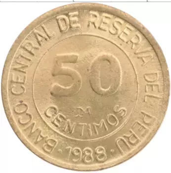 Монета 50 сентим Перу 1988 года Латунь Мигель Грау