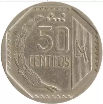 Монета 50 сентим Перу 1998 года Медно-никель