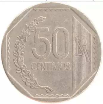 Монета 50 сентим Перу 2002 года Медно-никель