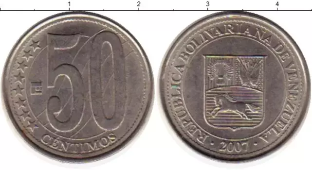 Монета 50 сентим Венесуэлы 2007 года Медно-никель