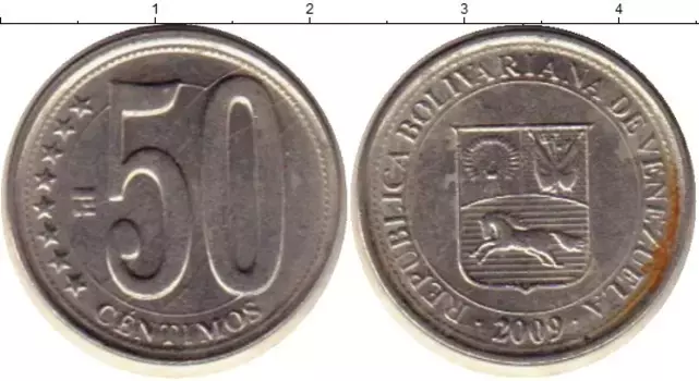 Монета 50 сентим Венесуэлы 2009 года Медно-никель