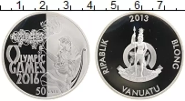 Монета 50 вату Вануату 2013 года Серебро Олимпийские игры 2016