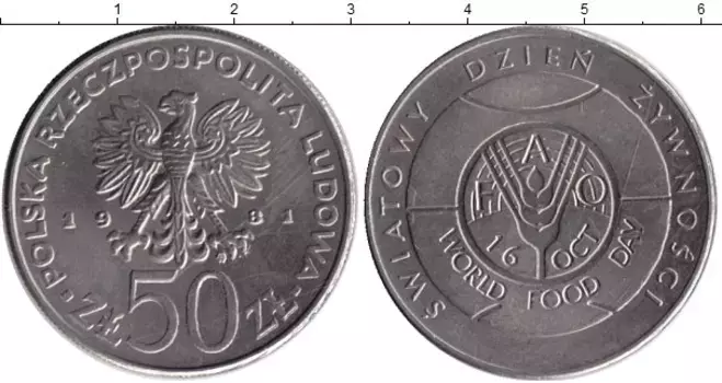 Монета 50 злотых Польши 1981 года Медно-никель ФАО