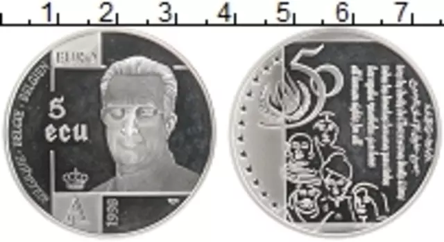 Монета 5 экю Бельгии 1998 года Серебро 50 лет права человека