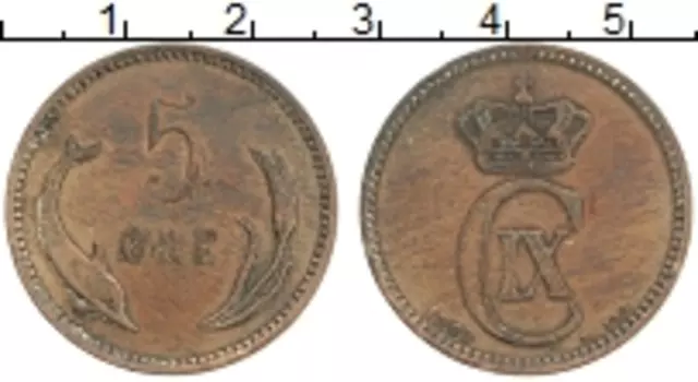 Монета 5 эре Дании 1902 года Бронза Кристин IX
