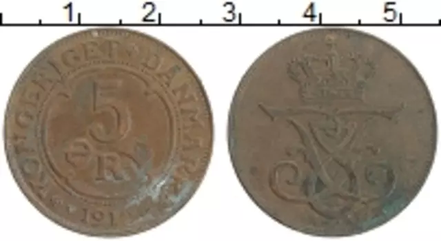 Монета 5 эре Дании 1912 года Бронза Фредерик VIII