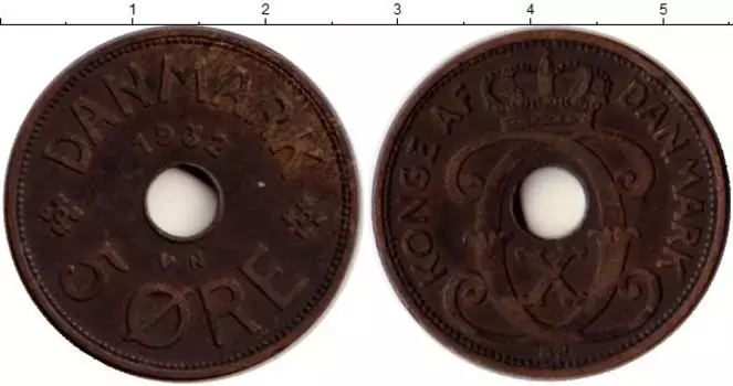 Монета 5 эре Дании 1932 года Бронза Кристиан Х