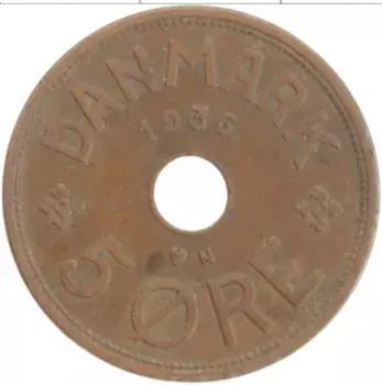 Монета 5 эре Дании 1936 года Бронза Кристиан X