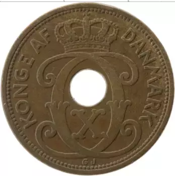 Монета 5 эре Дании 1939 года Бронза