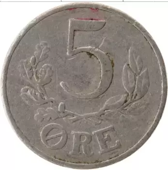 Монета 5 эре Дании 1941 года Алюминий Кристиан Х