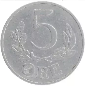Монета 5 эре Дании 1941 года Алюминий Кристиан Х