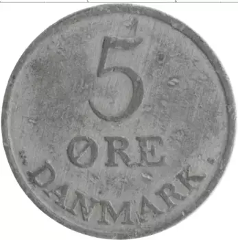 Монета 5 эре Дании 1953 года Цинк Фредерик IX