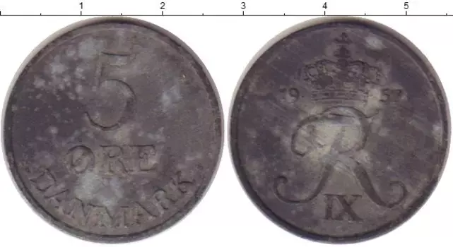 Монета 5 эре Дании 1957 года Цинк