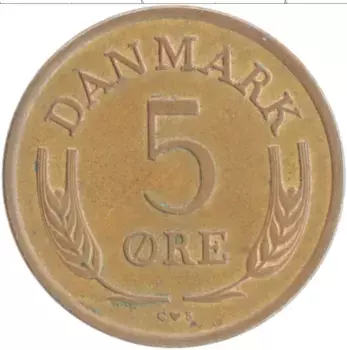 Монета 5 эре Дании 1960 года Бронза Фредерик IX