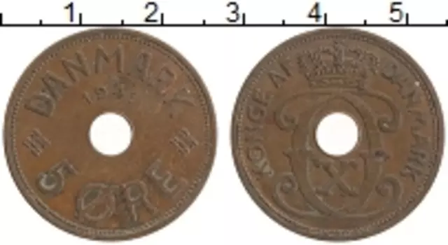 Монета 5 эре Фарерских островов 1941 года Бронза Кристиан Х
