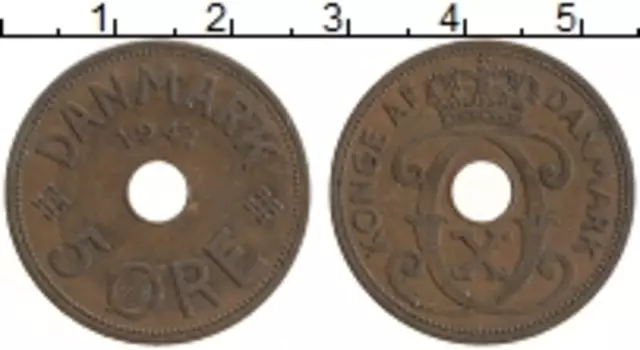 Монета 5 эре Фарерских островов 1941 года Бронза Кристиан Х