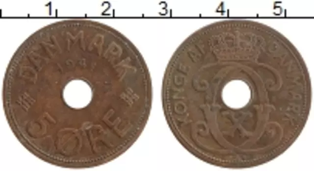 Монета 5 эре Фарерских островов 1941 года Бронза Кристиан X
